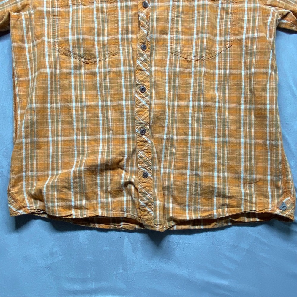 REI Mens XL Plaid Short Sleeve Button Up Shirt Casual Outdoor Work Beige Orange - Picture 13 of 14